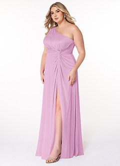 Azazie Brooke Bridesmaid Dresses Candy Pink A-Line One Shoulder Mesh Dress image8