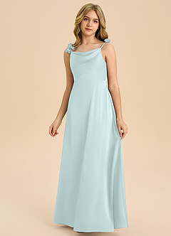 Azazie Gumdrop Junior Sea Glass Empire Pleated Stretch Satin Dress image3