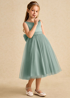 Azazie Winnie Robe Demoiselle D'honneur Fillette Robe Robe de bal en Tulle Nœud Sauge D'argent image6
