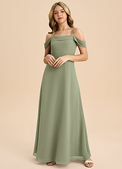 Azazie Anselie Junior Robe Trapèze en Mousseline de soie Épaule décolletée Pistache image3