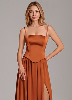 Azazie Cadence Suknie dla druhen Linia A Gorset Satyna elastyczna Do ziemi Sukienka image2