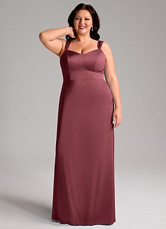 Azazie Denice Bridesmaid Dresses Merlot Sheath Pleated Stretch Satin Dress image9