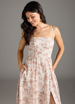 Azazie Chrysanta Final Sale Pink Fern Floral A-Line Off the Shoulder Chiffon Convertible Dress image10