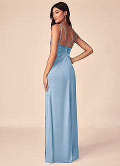 Azazie Aqua Jurken voor bruidsmeisjes Jurk van Stretch Satijn met A-Lijn V-hals geplooid Poederblauw image3