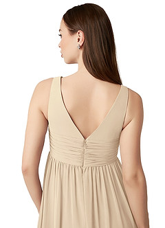 Azazie Yetta Maternity Bridesmaid Dresses A-Line V-Neck Gathered Chiffon Floor-Length Dress image3