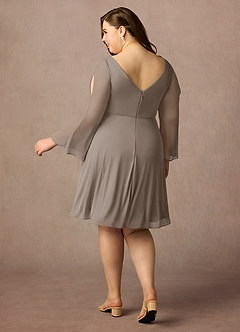 Azazie Teraso Mother of the Bride Dresses Taupe A-Line Pleated Mesh Dress image10