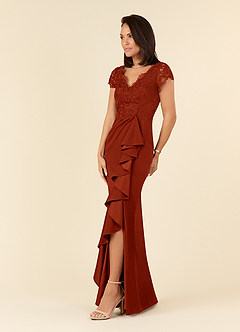 Azazie Carmen Mother of the Bride Dresses Rust Sheath Lace Dress image2