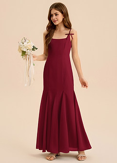 Azazie Evey Junior Vestido de Borgoña de Gasa de Corte Sirena con Plisado image4