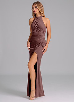 Azazie Jemma Vestidos de damas de honor Vestido de Expresado de terciopelo de Corte Recto con Plisado image5