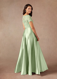 Azazie Adina Mother of the Bride Dresses Dusty Sage A-Line Lace Metallic Satin Dress image2