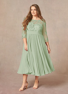 Azazie Tutu Mother of the Bride Dresses Dusty Sage A-Line Boatneck Lace Chiffon Dress image9