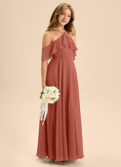 Azazie Tessabelle Junior Vestido de Arcilla de Gasa de Corte En A con Vestidos sin tirantes image6