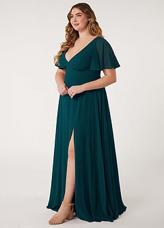 Azazie Kimber Bridesmaid Dresses Pine A-Line Flounce Sleeve Chiffon Dress image10