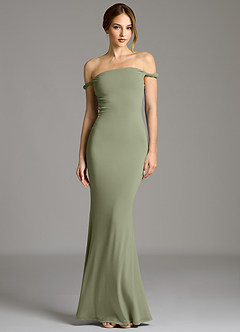 Azazie Shantal Bridesmaid Dresses Pistachio Mermaid Off the Shoulder Premium Stretch Jersey Dress image5