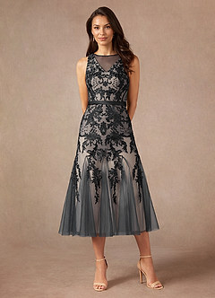 Azazie Herrin Mother of the Bride Dresses Black Champagne Mermaid Lace Dress image4