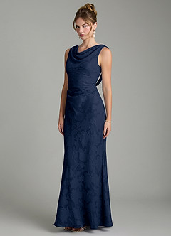 Azazie Kieryn Bridesmaid Dresses Dark Navy Mermaid Pleated Floral Burnout Dress image9