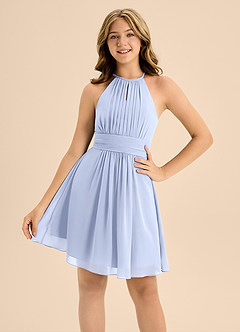 Azazie Bonnie Junior Ice A-Line Pleated Chiffon Dress image5