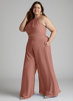 Azazie Kenzi Abiti da Damigella Tuta in Chiffon Plissettato Cedro Rosa image7