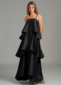 Azazie Azalea Bridesmaid Dresses Black A-Line Ruched Stretch Satin Dress image5
