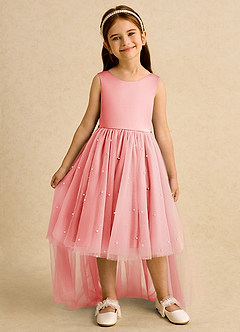 Azazie Bell Jurken voor bloemenmeisjes Baljurk Jurk van Tule Boog Koraal image3