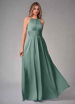 Azazie Bonnie Brautjungfernkleider A-Linie Plissee Stretch-Satin Kleid Eukalyptus image1