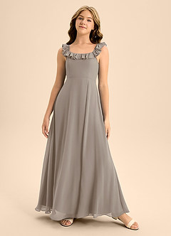 Azazie Callie Junior Abito A-Line in Chiffon Increspato Taupe image5