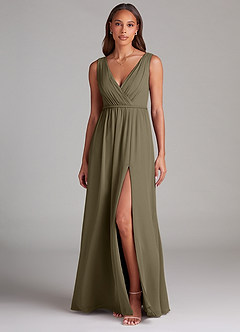 Azazie Tanicia Bridesmaid Dresses Willow Green A-Line Pleated Chiffon Dress image1