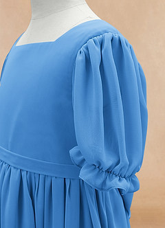 Azazie Joss Flower Girl Dresses Blue Jay A-Line with Sleeves Chiffon Dress image8