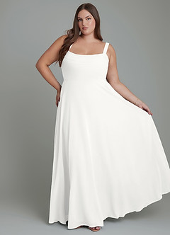 Azazie Shaude Bridesmaid Dresses White A-Line Pleated Chiffon Dress image6