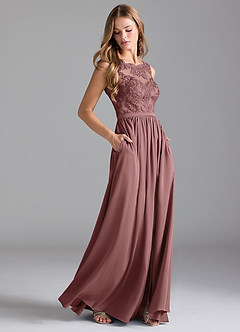 Azazie Elly Bridesmaid Dresses Vintage Mauve A-Line Lace Stretch Satin Dress image1