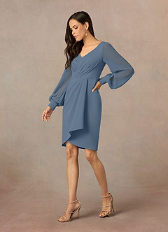 Azazie Karen Mother of the Bride Dresses Twilight Sheath Pleated Stretch Crepe Dress image2