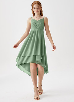 Azazie Mariam Junior Matcha A-Line Pleated Chiffon Dress image3