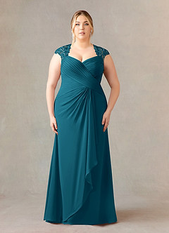 Azazie Birdie Abiti per la Madre della Sposa Abito A-Line in Chiffon con Scollo Queen Anne e Paillettes Blu Inchiostro image7