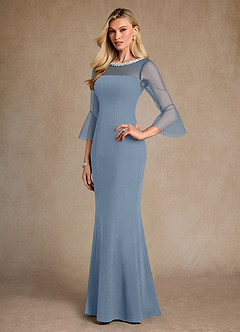 Azazie Bellevie Mère de la mariée Robes Robe Fourreau en Crêpe Élastique Perlé Bleu Poussiéreux image2