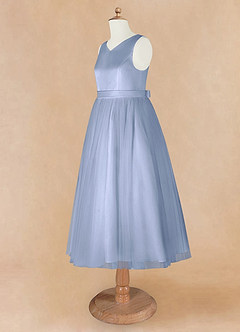 Azazie Marlee Flower Girl Dresses Ice A-Line Pleated Matte Satin Dress image9