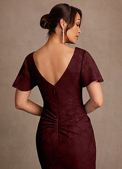 Azazie Jolene Mother of the Bride Dresses Cabernet Mermaid Pleated Floral Burnout Dress image6