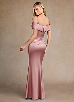 Azazie Laredo Moeder van de bruid jurken Zeemeermin Jurk van Stretch Satijn Off-shoulder Stoffige Roos image4