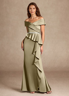 Azazie Dareia Mother of the Bride Dresses Moss Green Mermaid Off the Shoulder Stretch Satin Dress image6
