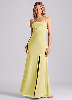 Azazie Grata Robes de demoiselle d'honneur Robe Sirène en Mousseline de soie Plissée Sorbet Citron image3