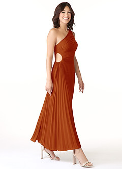 Azazie Kirra Bridesmaid Dresses Paprika A-Line One Shoulder Chiffon Dress image3