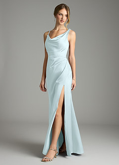 Azazie Samara Robes de demoiselle d'honneur Robe Sirène en Satin extensible Plissée Verre De Mer image3