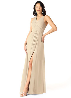 Azazie Danica Bridesmaid Dresses Champagne A-Line Pleated Chiffon Dress image3