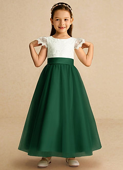 Azazie Pookie Flower Girl Dresses Dark Green A-Line Lace Tulle Dress image3