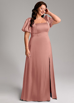 Azazie Fyona Bridesmaid Dresses Rosette A-Line Pleated Stretch Satin Dress image13