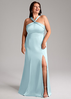 Azazie Rue Bridesmaid Dresses Cloud Blue Mermaid Pleated Stretch Satin Dress image11