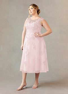 Azazie Flynn Mother of the Bride Dresses Blushing Pink A-Line Boatneck Lace Tulle Dress image8