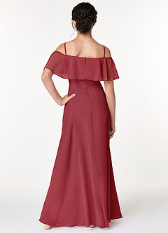 Azazie Maggie Junior Pomegranate A-Line Off the Shoulder Chiffon Dress image2