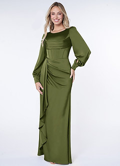 Azazie Raye Bridesmaid Dresses Olive Mermaid Long Sleeve Stretch Satin Dress image1