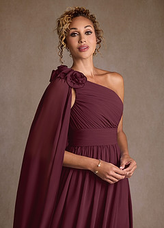 Azazie Lancaster vestidos de madre de la novia Vestido de Cabernet de Gasa de Corte en A con Hombro unilateral image4