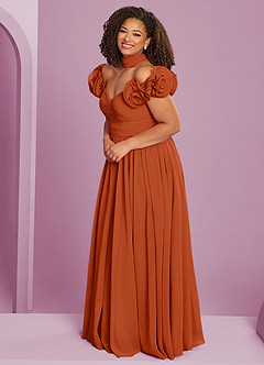 Barbie ♥ Azazie Jurken voor bruidsmeisjes Converteerbaar Jurk van Chiffon met A-Lijn Off the Shoulder Verbrande Sinaasappel image5